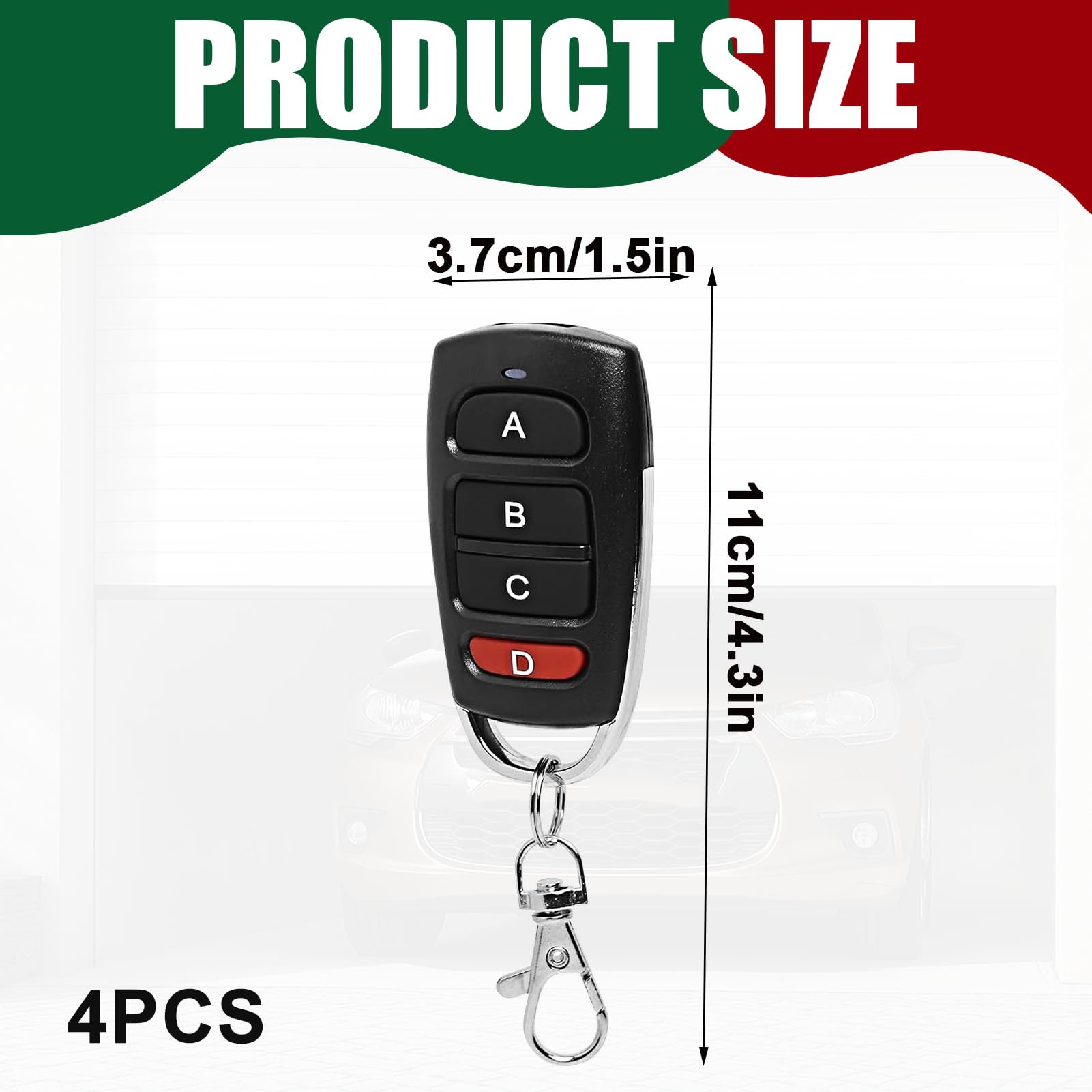 4 pcs Mando de Garaje Universal 433MHz – 4 Unidades, Control Remoto para Puerta de Garaje, Compatible con Mandos Automáticos (Negros y Rojos) — view 3