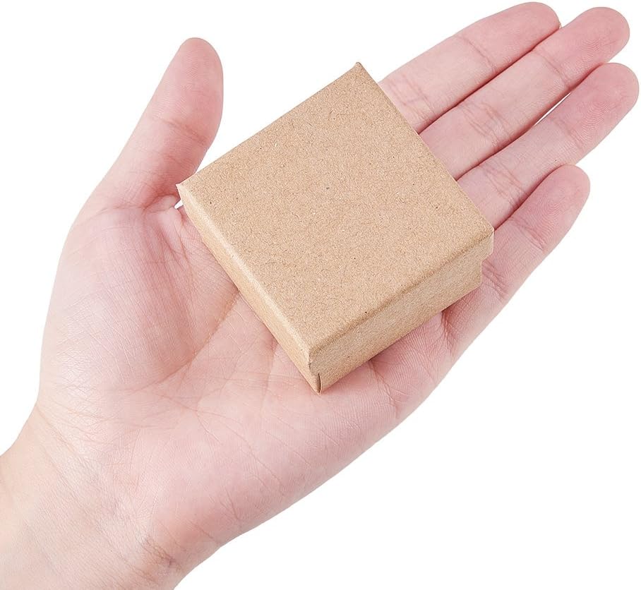 Craftdady 24Pcs Cardboard Jewellery Box Kraft Jewelry Boxes Square Jewellery Gift Boxes with Black Sponge Insert for Rings Necklace - Image 4