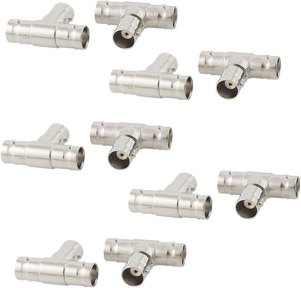 sourcing map BNC 3-Way Female to Female T Adapter RF Coaxial Jack Pack of 10, Silver, 3 Way Female