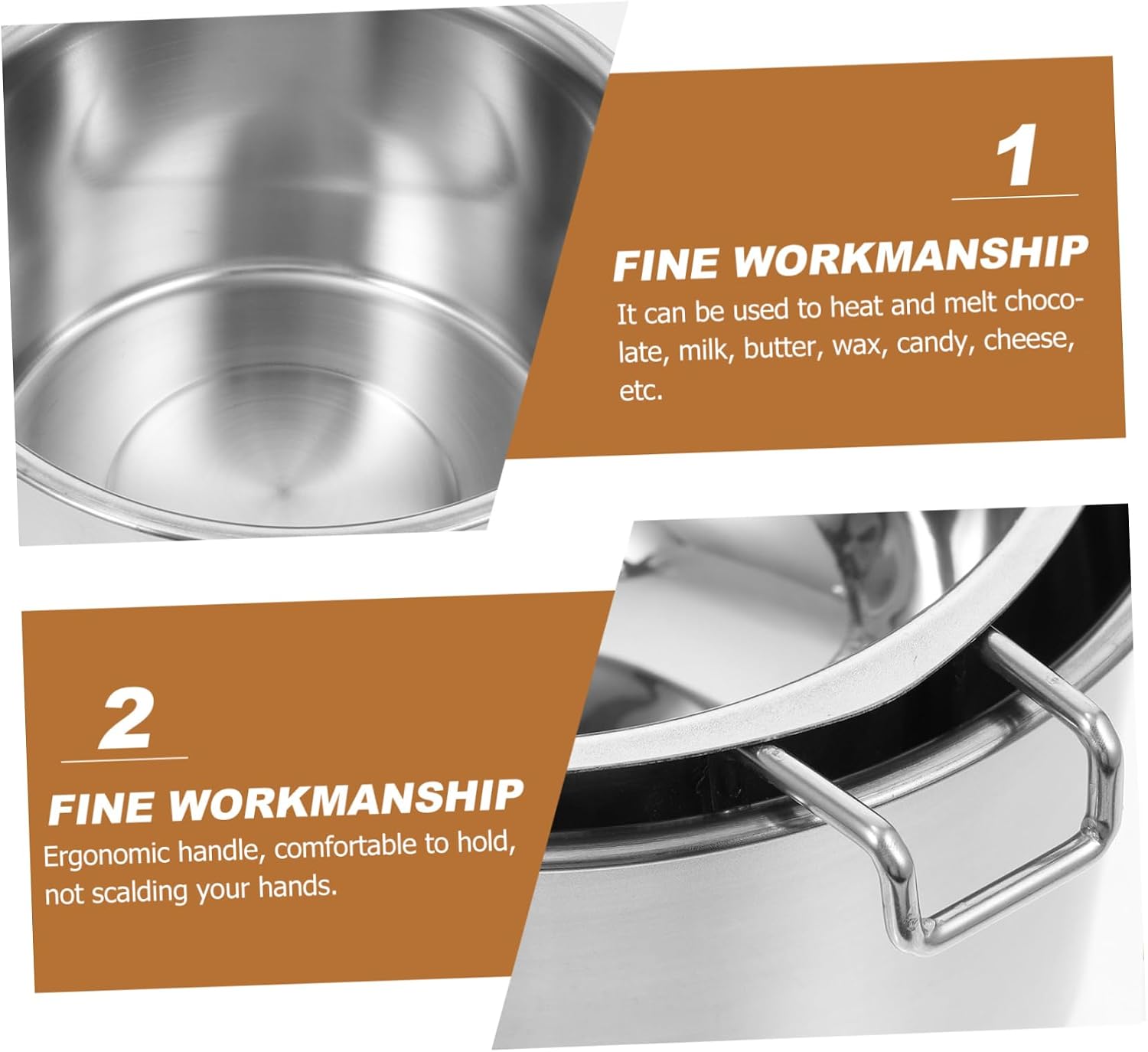 SECFOU 1set Stainless Steel Double Boiler Melting Pot for Wax Chocolate and Candy Capacity Ergonomic Design for Candle Making and Cooking