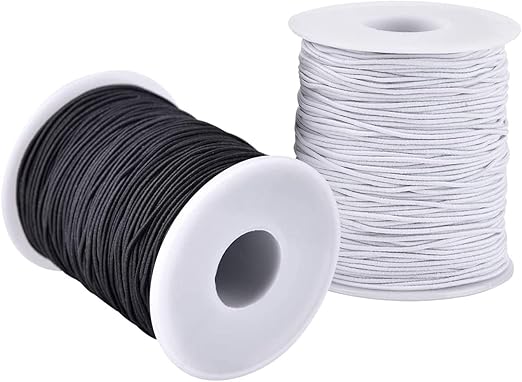 Elastic String for Bracelets, 2 Rolls 1 mm Sturdy Stretchy Elastic Cord for Jewelry Making, Necklaces, Beading Black and White
