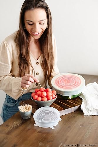 Miniatura 3 de altCookingHub Tapas elásticas de silicona, paquete de 6 tapas del mismo tamaño de 6.3 pulgadas, sin BPA, tapas de silicona reutilizables a prueba de