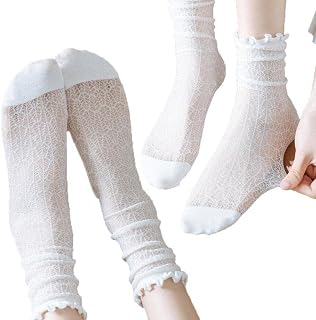 vepoty Women Lace Socks 2 Pairs Ultra-thin Mesh Ankle Socks Breathable Casual Socks Elegant Transparent Socks Spring Summer Socks