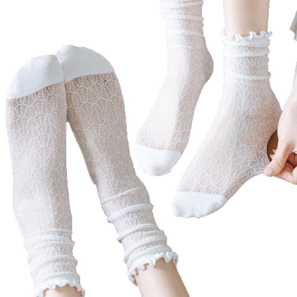 Danlai Women's White Lace Socks 2 Pairs Ultra-Thin Mesh Ankle Socks Breathable Casual Socks Elegant Socks Spring Summer Socks