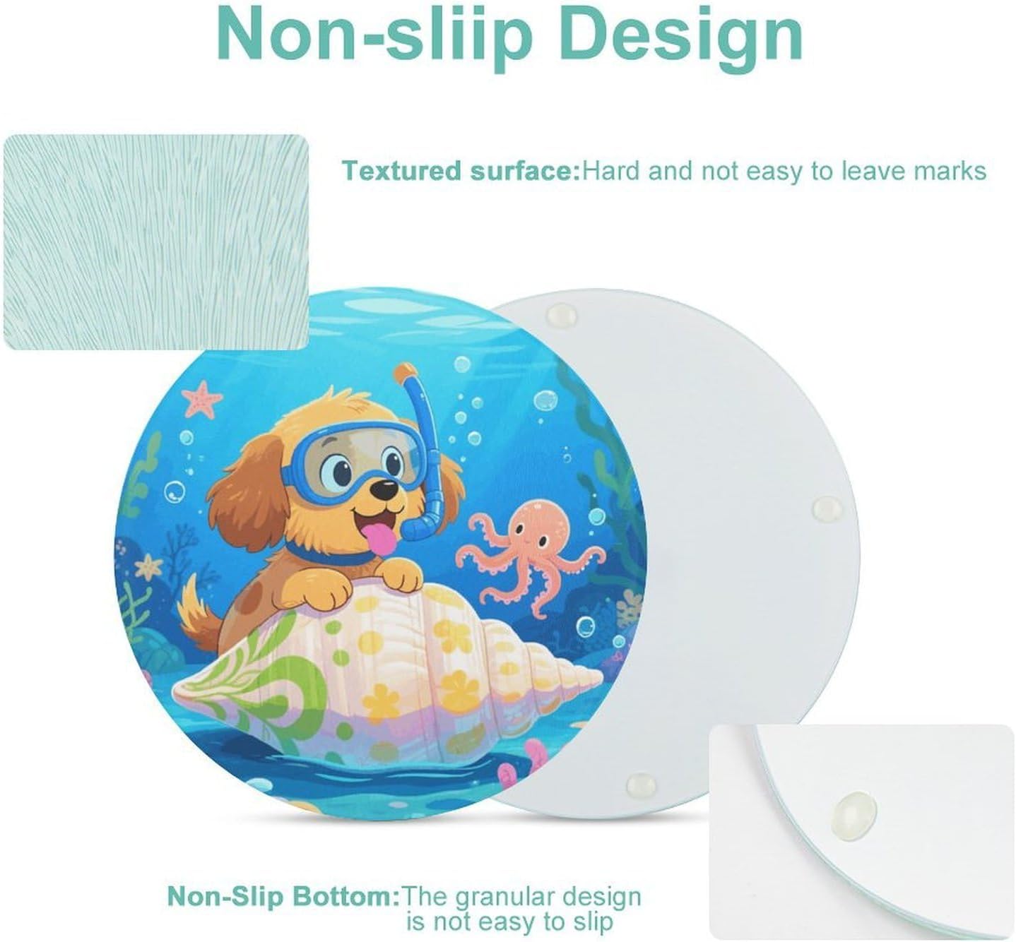 Underwater Dog Tempered Glass Cutting Board Sturdy Chopping Block Personalized Large Butcher Block Lightweight Round Chopping Mat for Kitchen Non Slip