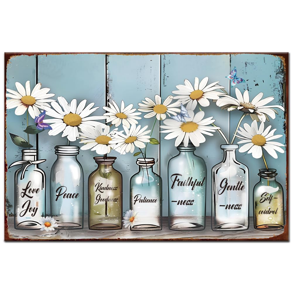 Bottled Daisies Tin Signs Butterfles Hanging Metal Posters colorful Metal Poster Signs Iron Wall Art Tin Signs Home Wall Decoration for Bars Cafe Pubs Restroom Living Room Bedroom 30x20cm 8"x12"