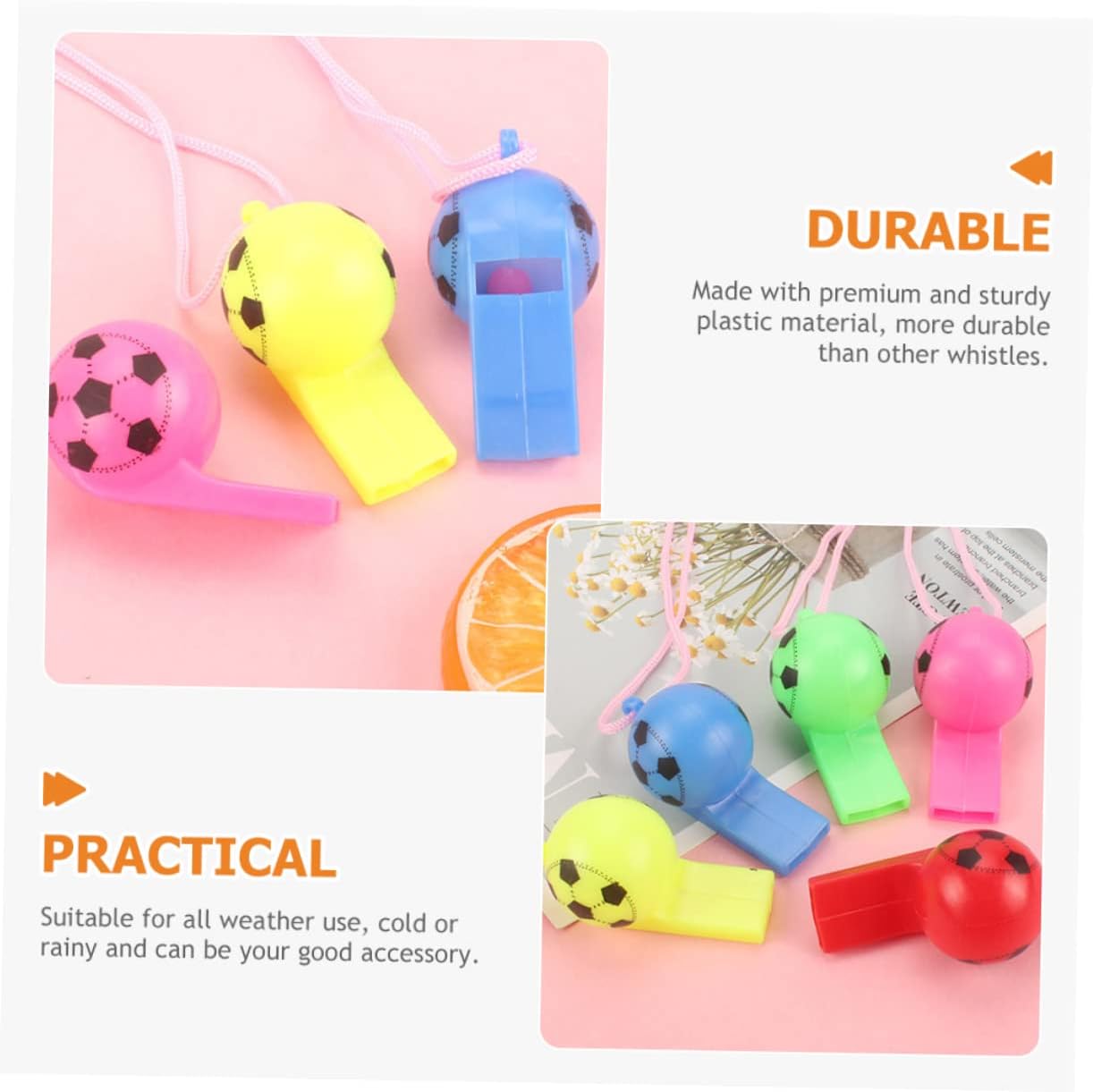 POPETPOP 200pcs Colorful Sports Whistle Multi-Function Referee Whistles for Races Activities and Emergency Use with Lanyards