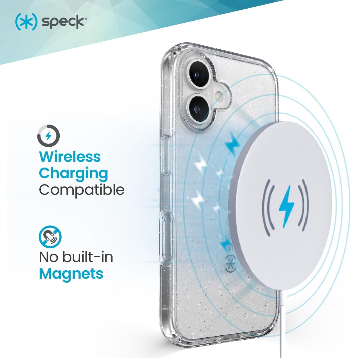 Speck Clear iPhone 16 Plus Case - Slim GemShell - Clear/Platinum Glitter - Image 5