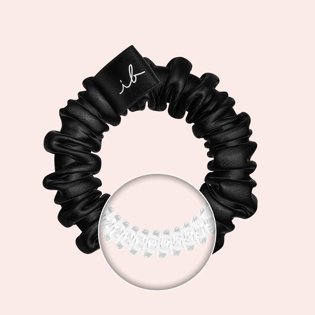 Invisibobble Sprunchie Slim czarny i złoty jedwabny grzebień x2 - jedwabny Scrunchie z spiralną gumą do włosów wewnątrz - miękkie jedwabne scrunchies z dużym wsparciem