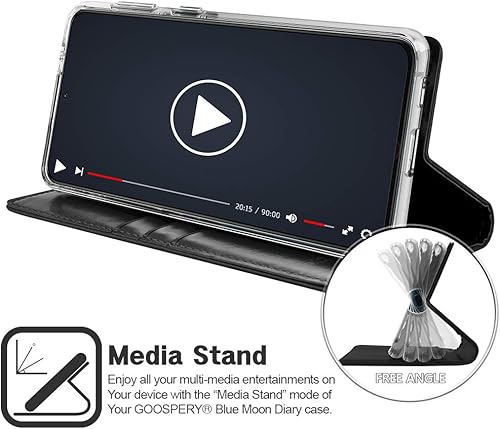 Miniatura 6 de GOOSPERY Cartera Blue Moon para Galaxy S21 Plus de 6.7 pulgadas (2021), soporte de piel sintética premium con soporte para tarjetas (negro)