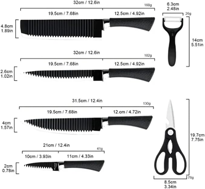 Set Cuchillos Cocina 6 Piezas Acero Inoxidable Negro miniatura 3