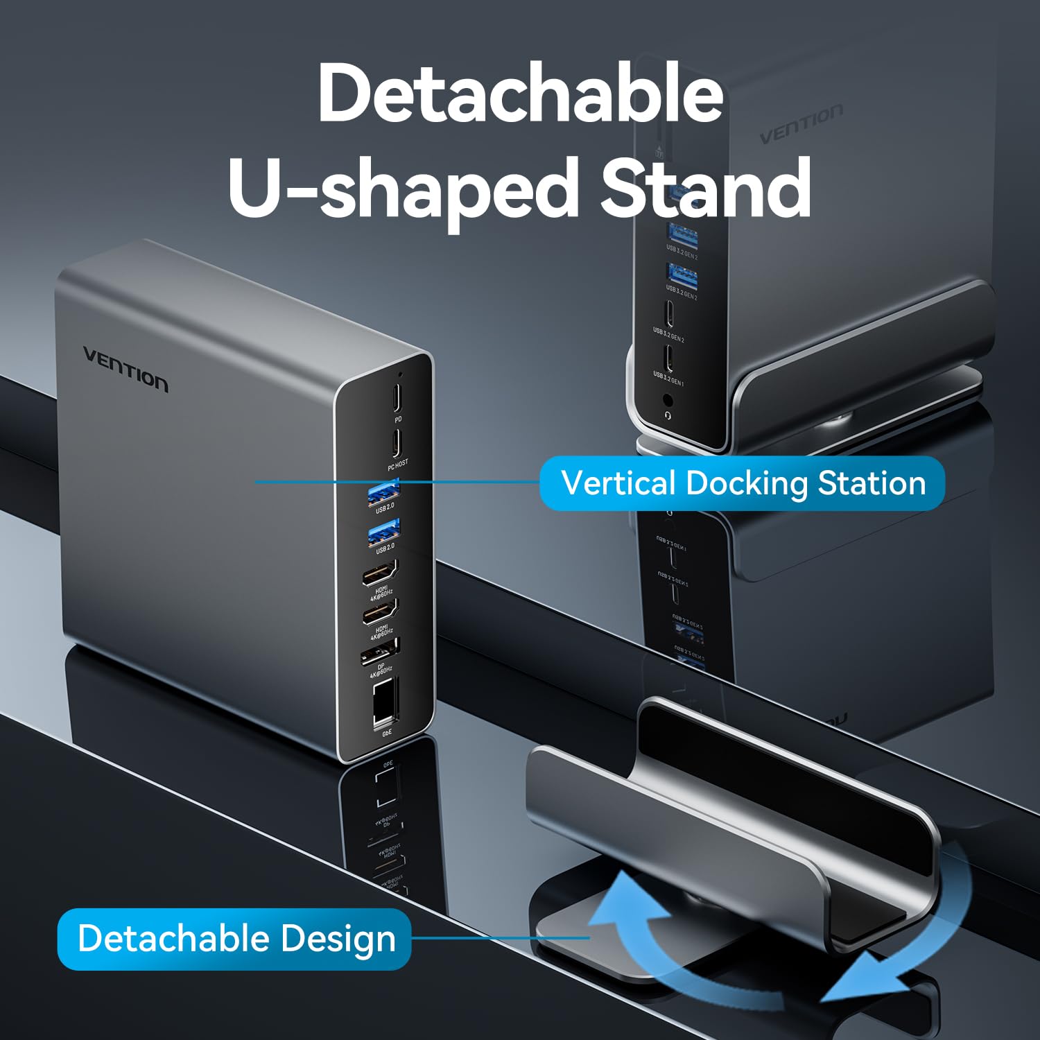 Vention USB C Station d'accueil 15-en-1 pour Configuration à Deux moniteurs,Triple Affichage,Portable Dock Type C Thunderbolt 4,Double 4K@60Hz HDMI,4K@60Hz DP,100W PD,USB 10Gbps,RJ45,Audio,SD/TF