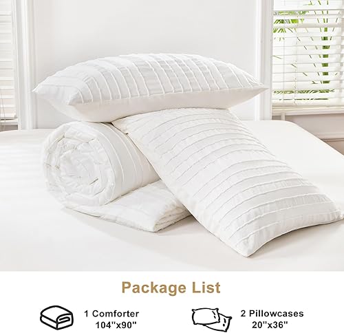 Miniatura 6 de MEILA Juego de edredón copetudo, tamaño King, juego de edredón bohemio blanco para todas las estaciones, suave y ligero, edredón a rayas con 2