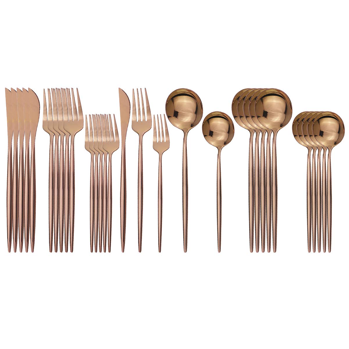 Gugrida 304 Stainless Steel Copper Silverware Cutlery Set In Nice Gift Box (Mirror Finish,30 Pieces)