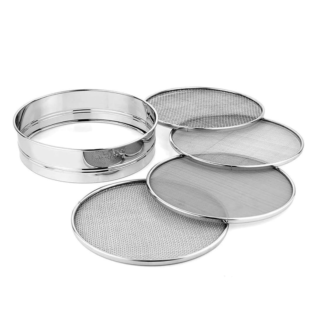 VK Stores 4 in 1 Stainless Steel Interchangeable Sieve Set of 5 Flour Chalni Spices Food Strainers Atta Chalni Jaali Channi Atta Maida Strainer Silver
