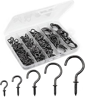 IDEALSV Black Bronze Screw in Cup Hooks Kit 115 Pack 1/2" 5/8" 7/8" 1-1/4" 1-1/2" Ceiling Hooks Plants Hanger Christmas Lights Hooks Hanging Jewelry Hooks Mugs Hooks 5 Size Outdoor/Indoor Use