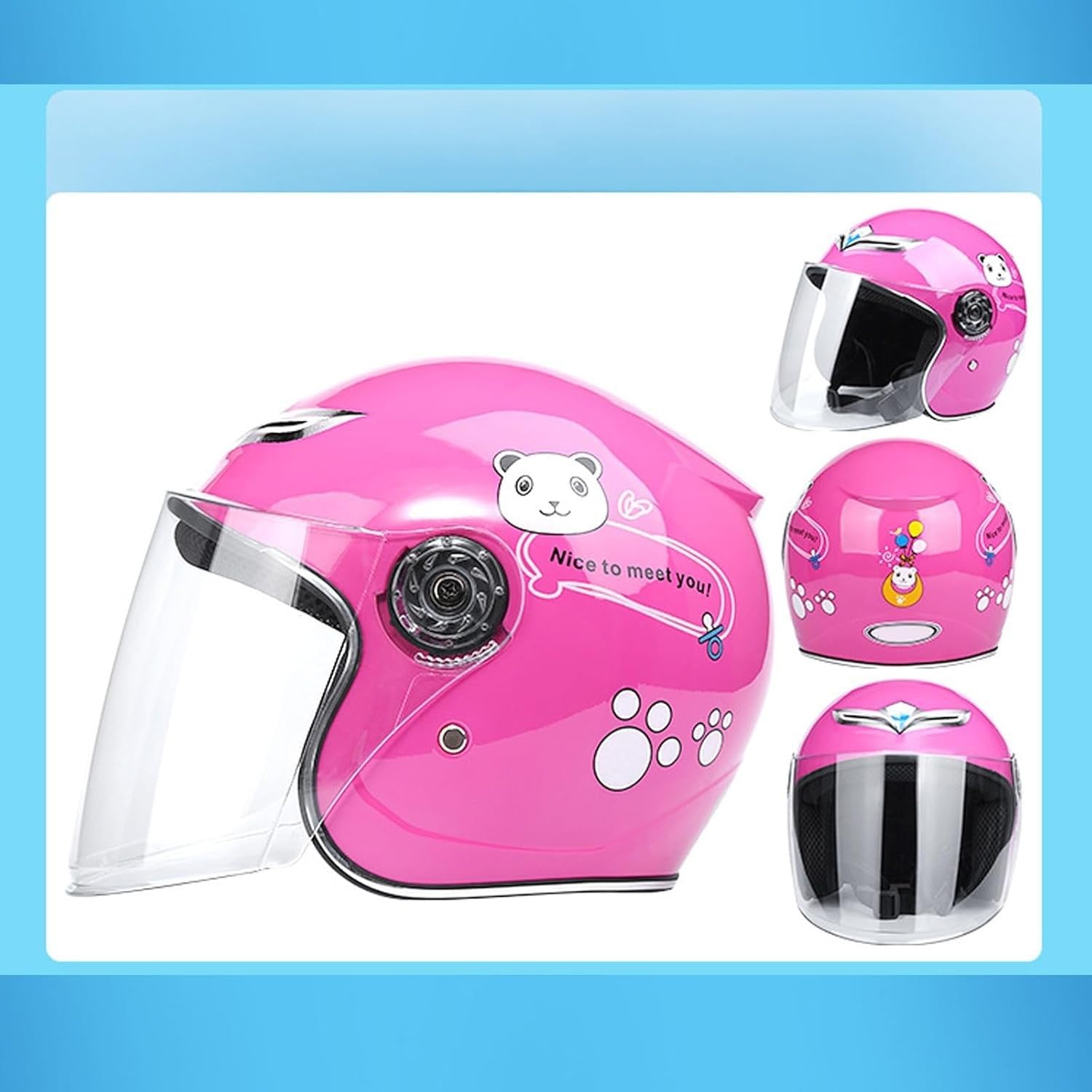 Casco Moto Aperto per Bambini, Casco Scooter omologato ECE con Visiera, Casco Scooter per Ragazzi e Ragazze dai 3 ai 12 Anni B,57-60CM H,57-60CM