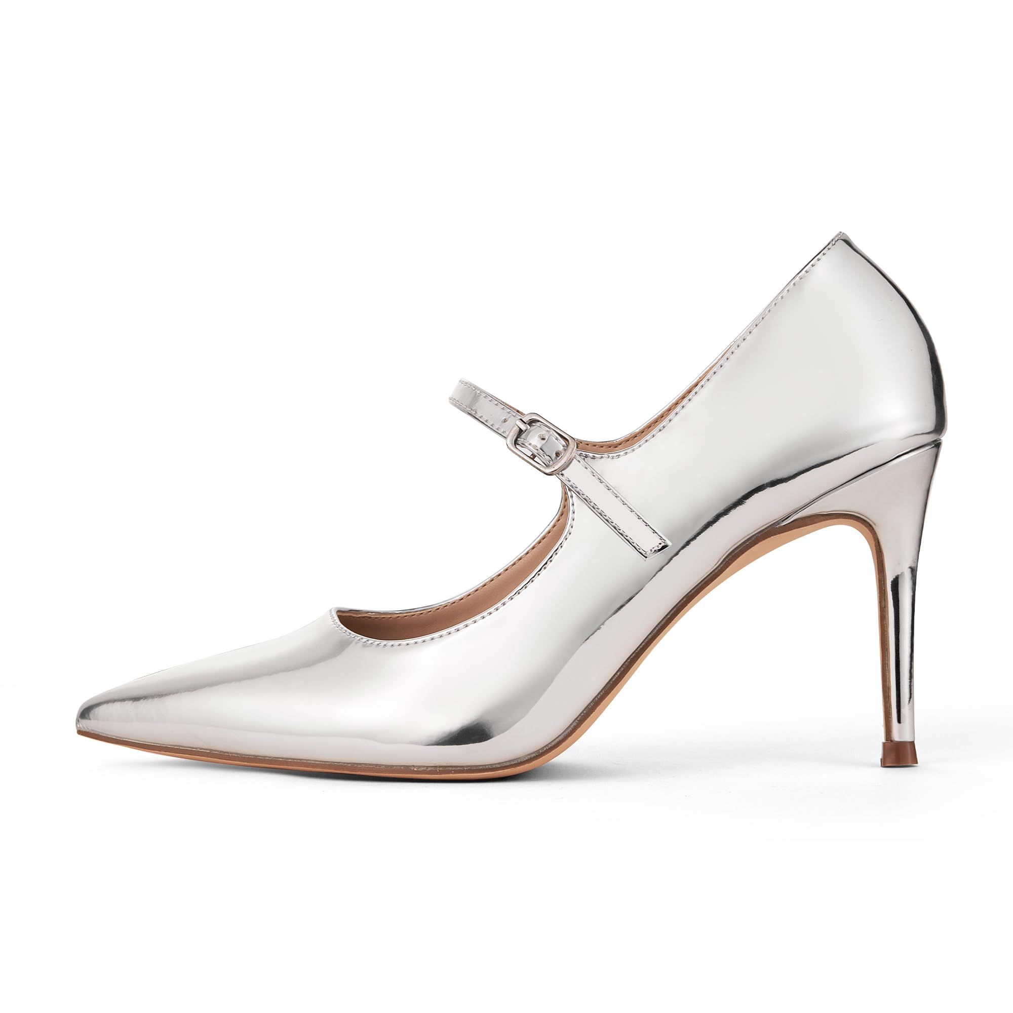 GENSHUO Zapatos de Salón Mary Jane para Mujer, Tacón de Aguja 8 cm, Punta Fina, Cuero Charol, Elegantes y Cómodos para Oficina, Fiesta, Diseño Vintage