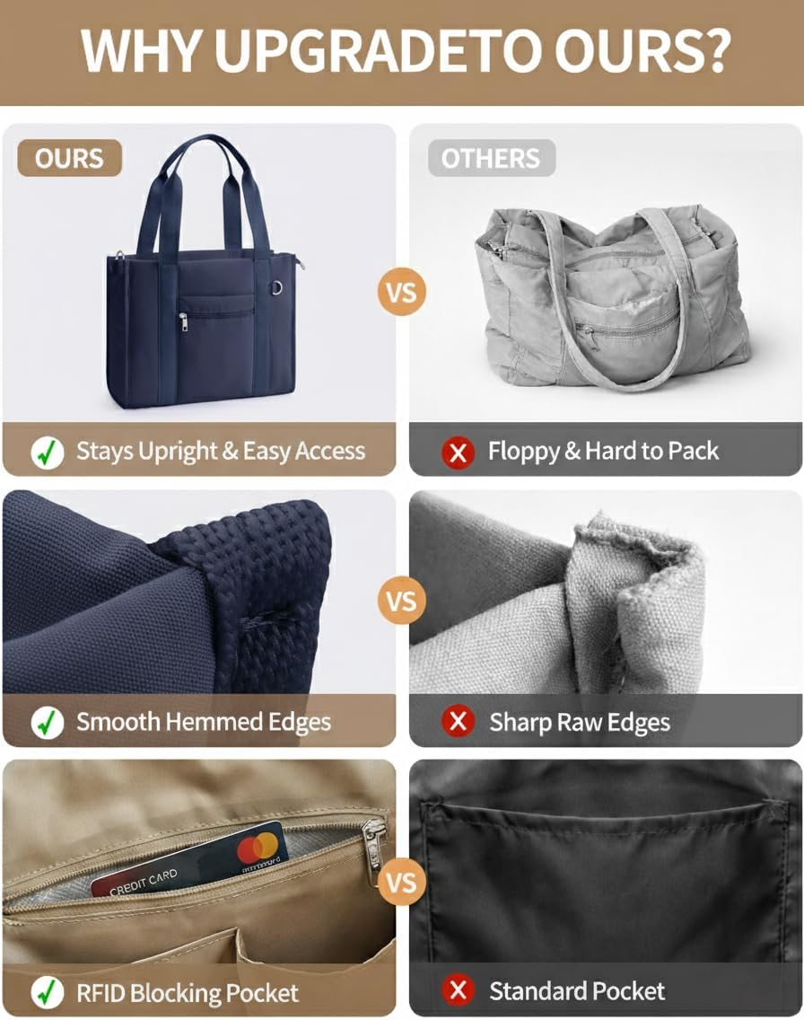 Fancy Forest Work Tote Bag for Women, Zippered Puffer Tote Crossbody, Lightweight Multi-Pocket, RFID Pocket, Luggage Sleeve