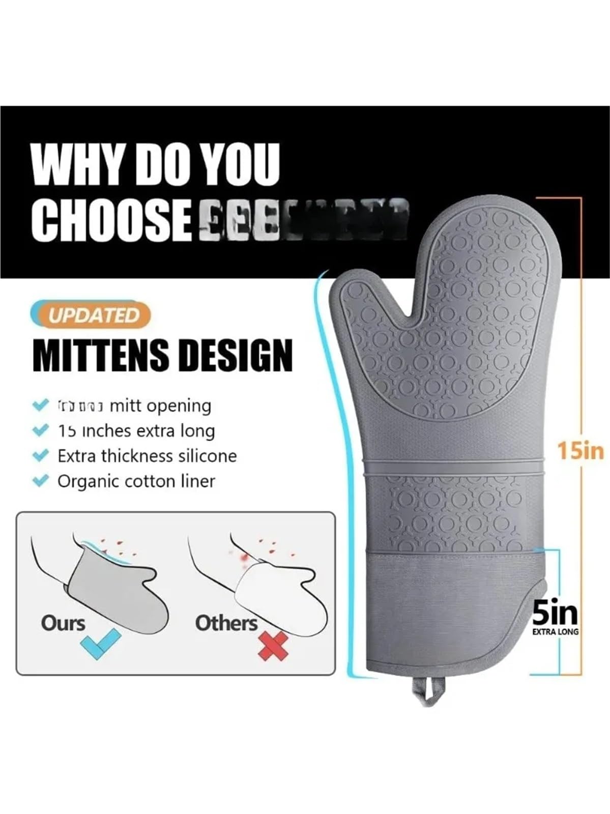 MRKU Backhandschuhe, extra Lange Ofenhandschuhe und Topflappen-Sets aus hitzebeständigem Silikon mit Mini-Topflappen und Topflappen