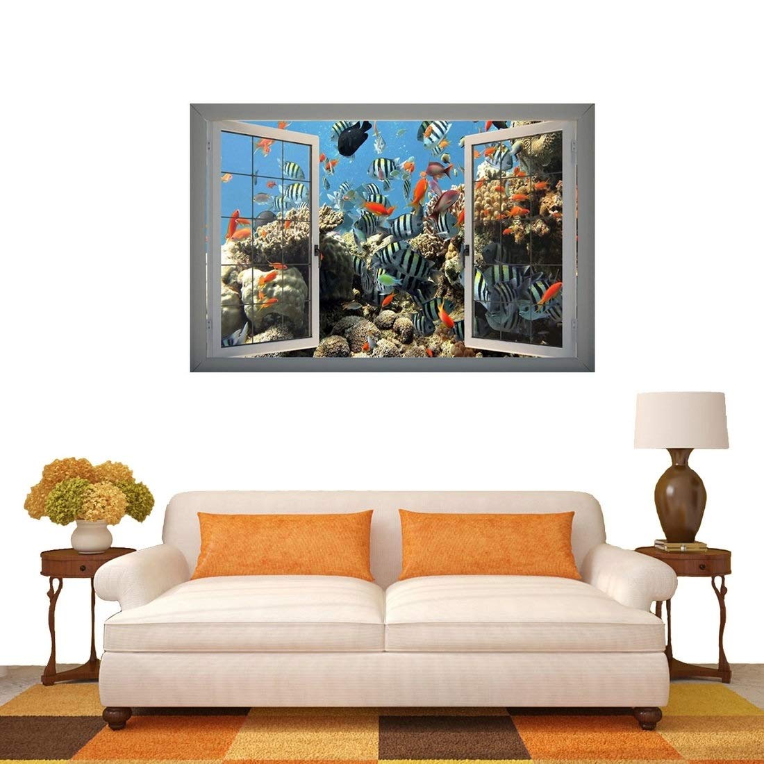 ZZjingli JHY 3D Underwater World Window View Removable Wall Art Sticker 66 x 98 x 0.3 cm