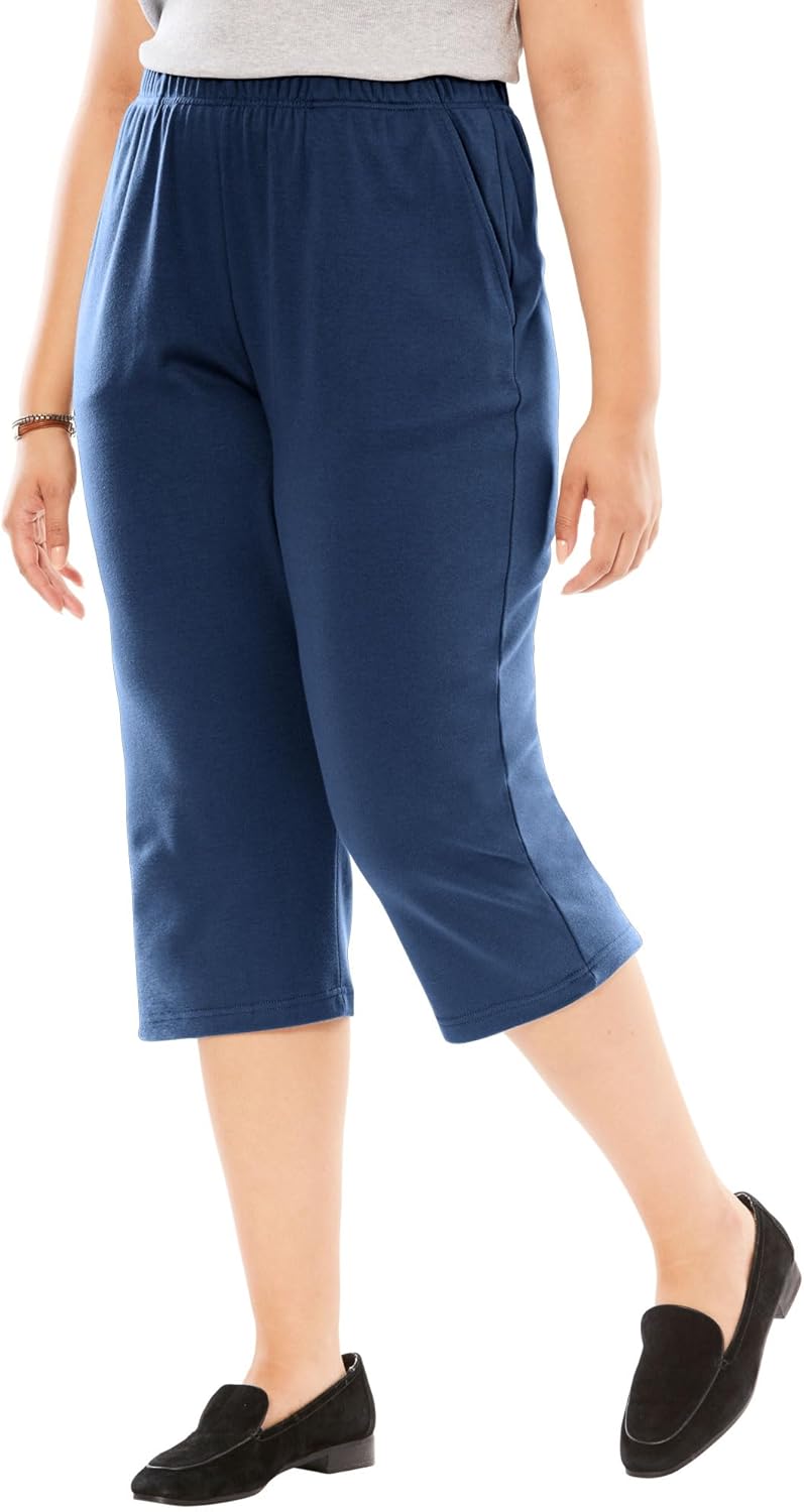 Woman Within Plus Size 7-Day Elastic-Waist Stretchy Knit Capri