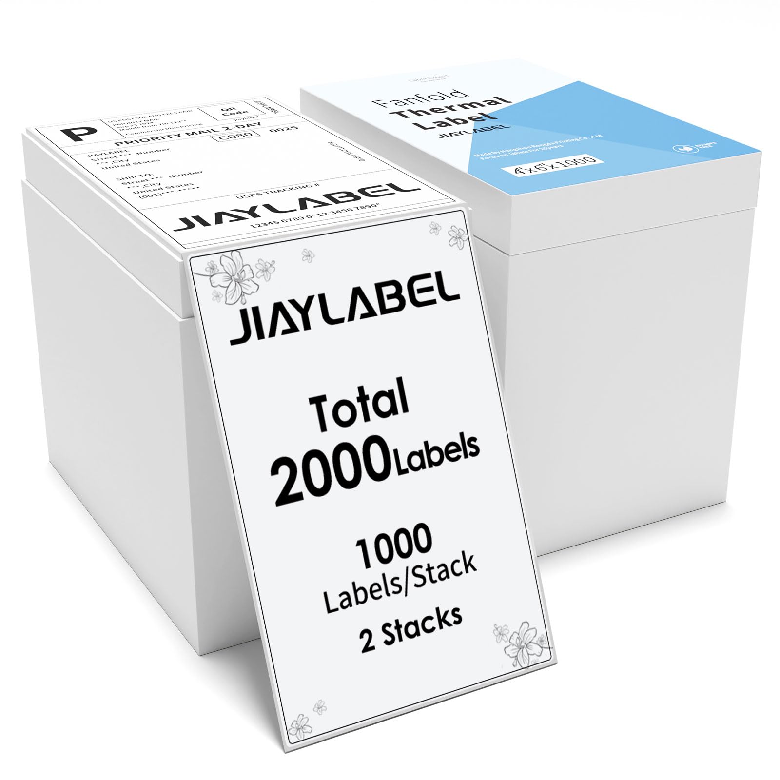 JIAYLABEL 4x6 Thermal Shipping Label Paper for Thermal Label Printer Fanfold Printable USPS Address Mailing Stickers Big Packing White 1000 Labels/