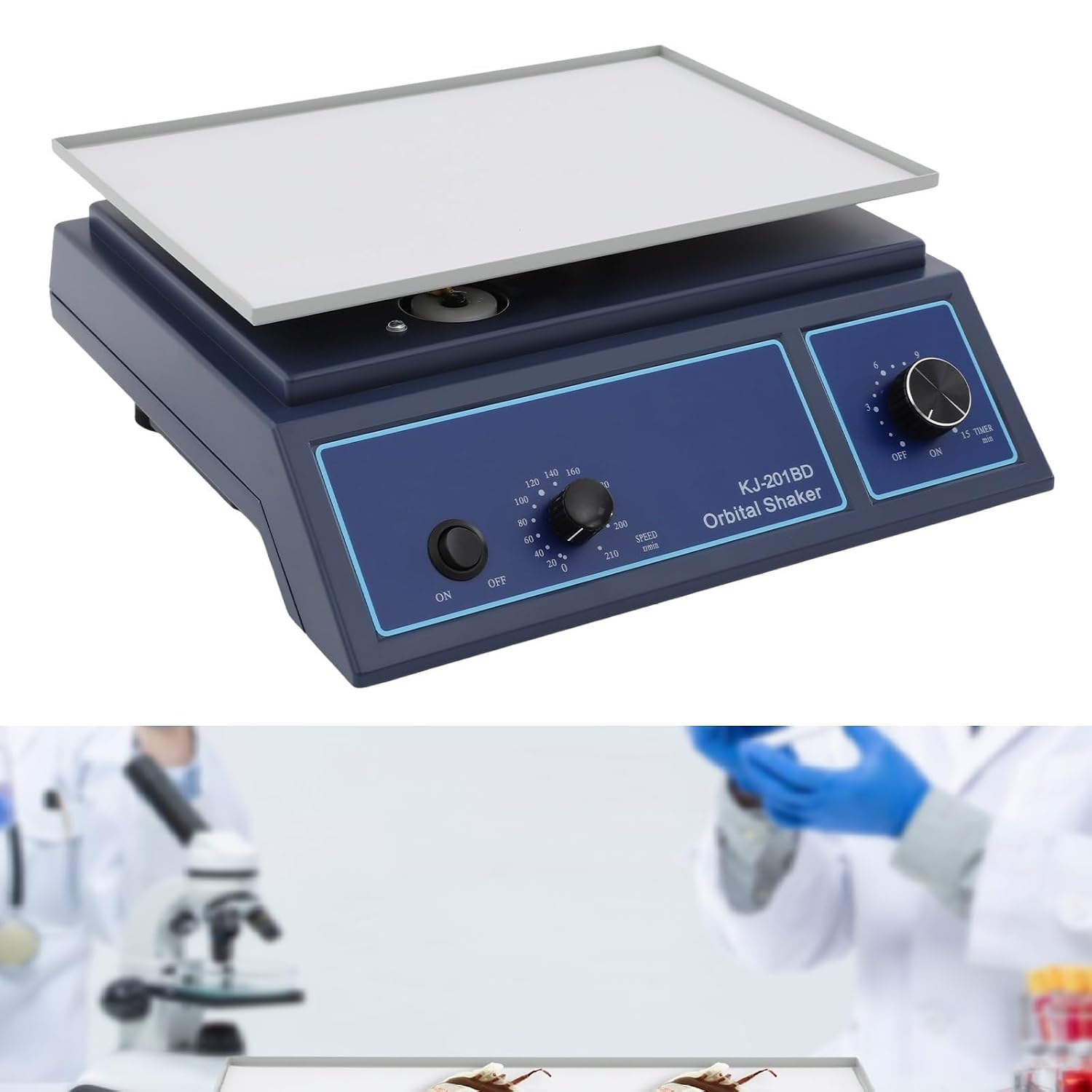 Horizontal Rotator Shaker with Adjustable Speed 0-210R/Min, 2.2Lbs Processing Capacity, Orbital Shaker Mixer with Timer for Labs and Classrooms-12.4 * 8.6In Work Tray