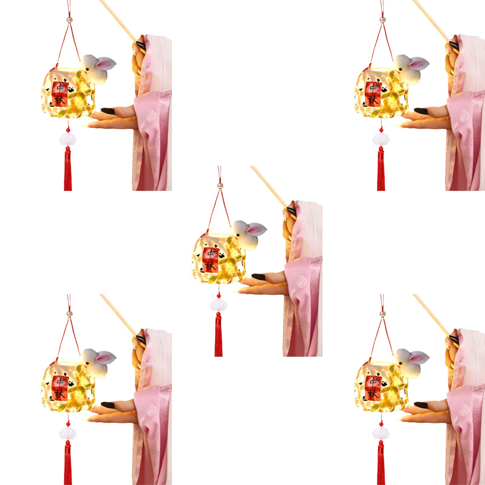 Elnwnnkc Of 5 Autumn Rabbits Lights Traditional Woven Rabbits Lights LED for Autumn Festival Decors Traditional Chinese Light