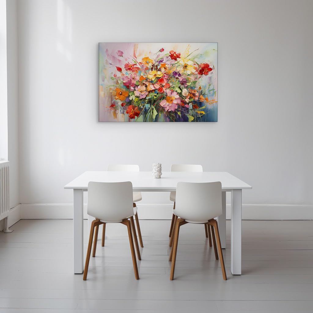 Canvas for Living Room. Blossoming Radiance: an Oil Canvas Dance of Vivid Hues, 27 x 18 inch Canvas Wall Art - Contemporary Masterpieces - Modern Home Decor