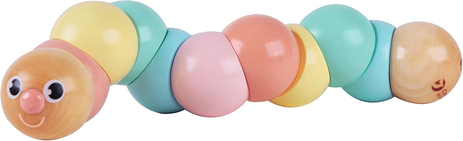 Classic World Wooden Twist Caterpillar Pull Toy, Flexible Colourful Worm for Babies, Toddlers, Kids, Develops Fine Motor Skills and Color Recognition, 25 cm, 1 Year+, Pastel Colors