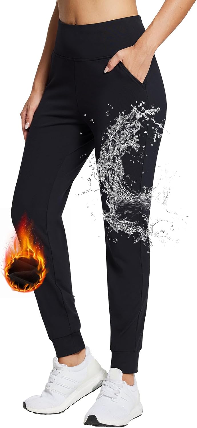 BALEAF Women's Fleece Lined Joggers Water Resistant Thermal Hiking Pants Sweatpants Track Pants Winter Clothes Running Gear