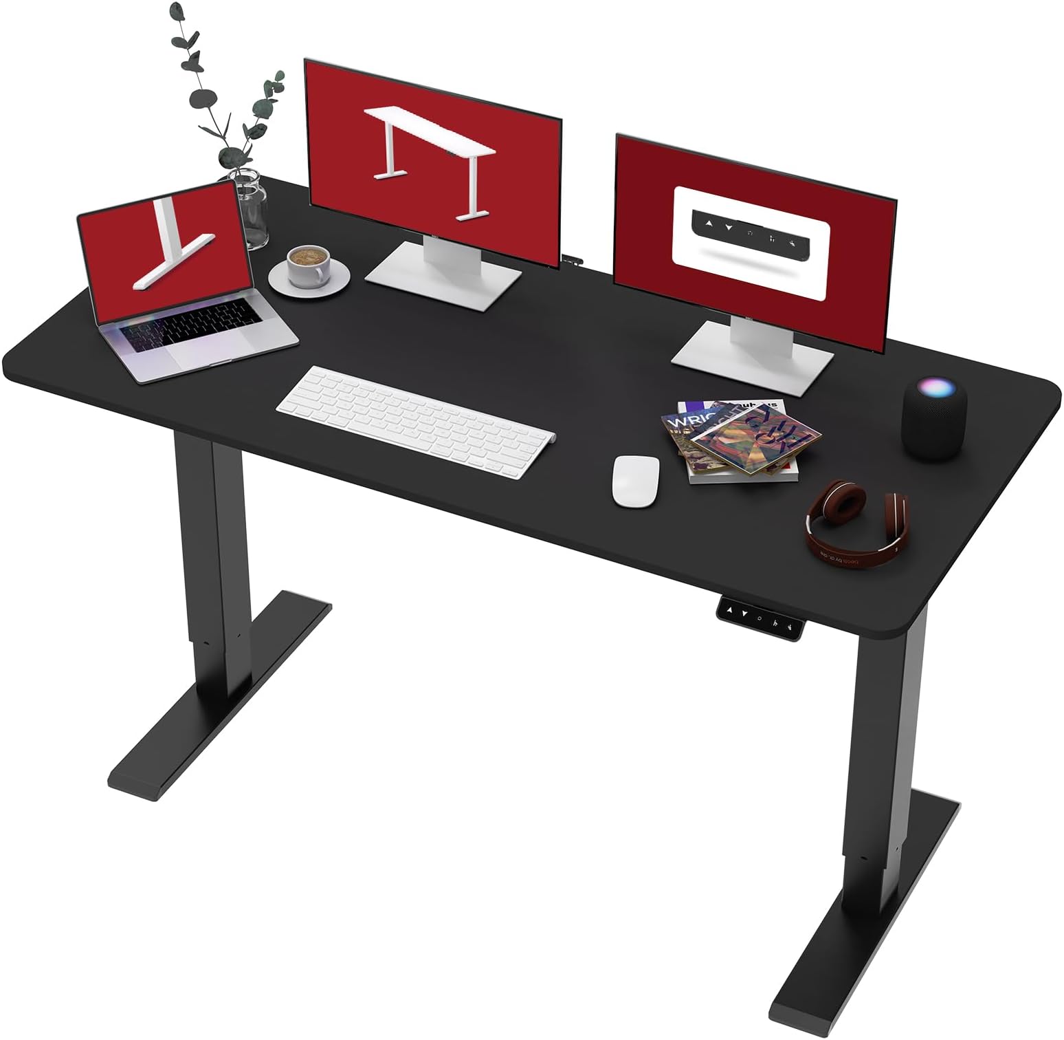 SANODESK 110 * 60 Electric Standing Desk Height Adjustable Standing Desk Sit Stand Desk Adjustable Desk Stand Up Desk for Home Office, 110*60cm, Black Frame+ Black Desktop