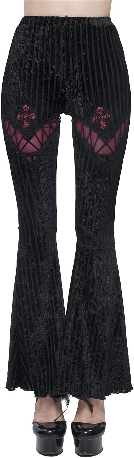 Vintage Flare Bell Bottom Black Pants for Women Gothic Hollow Out Pants