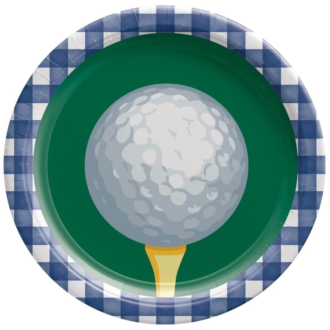 amscan Hole in One, piatti rotondi blu e verdi (26,7 cm), confezione da 20, ideali per feste, picnic ed eventi di gioco
