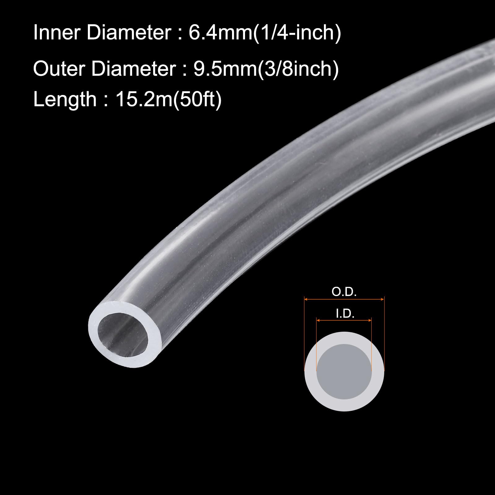 Rebower 50ft 6.4x9.5mm Clear Plastic PVC Tube Lightweight Vinyl Tubing, [for Hydraulics Pneumatics, Garden, Water Hose - Image 2