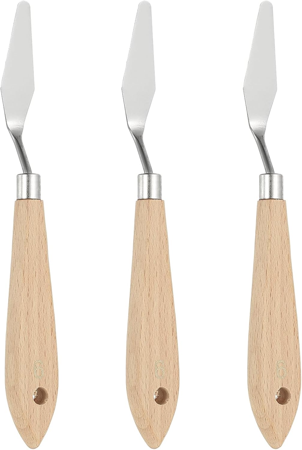 YOKIVE 3 Pcs Stainless Steel Palette Knife, No.6 Professional Art Spatula Oil Painting Accessories Color Mixing Scraper with Wood Handle, Great for Canvas Acrylic(Brown, 7.68-Inch)