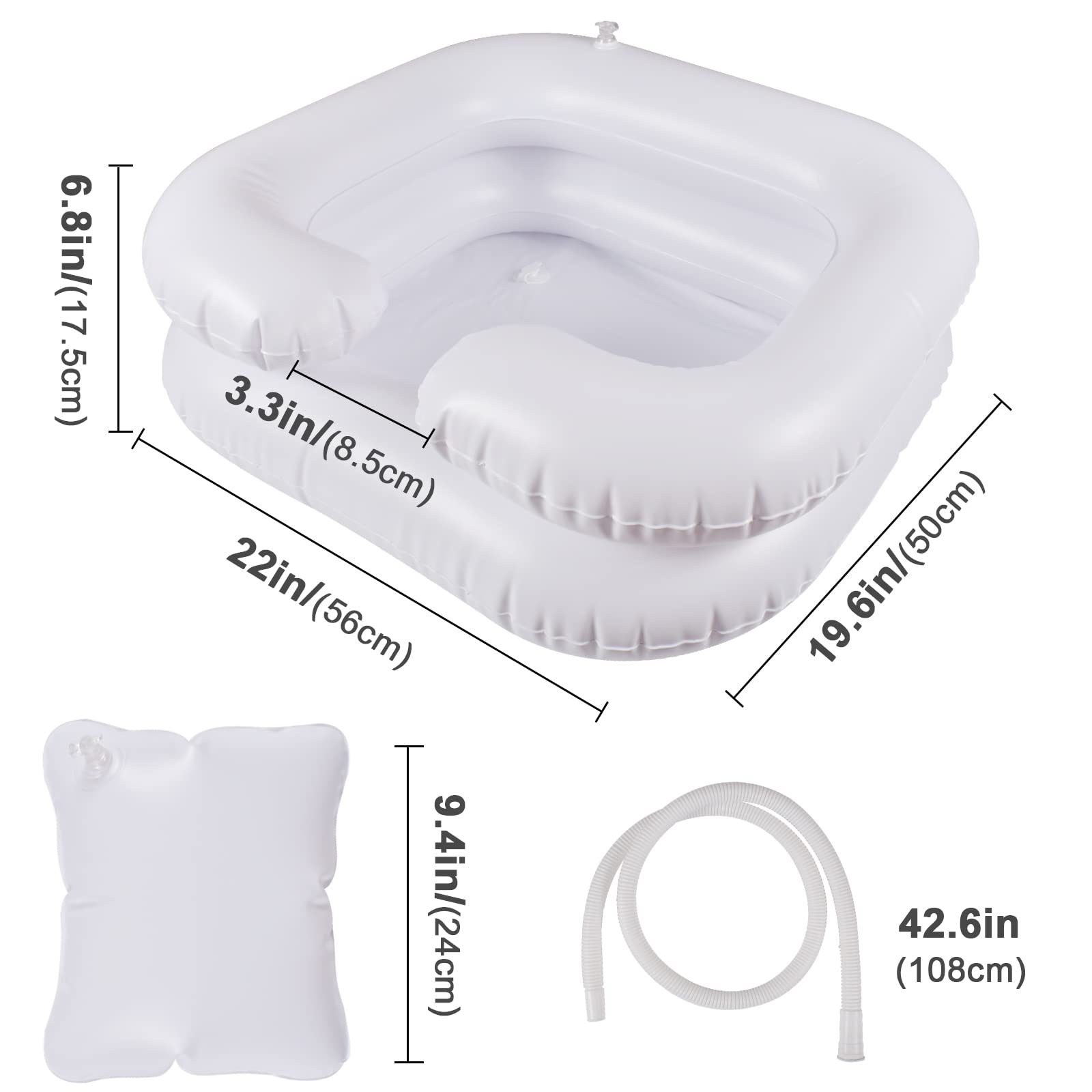 Funmo lavatesta gonfiabile per anziani, incinte, feriti, disabili, Bacino portatile,Lavandino, Lavabo Mobile con Tubo Di Scarico e cuscino