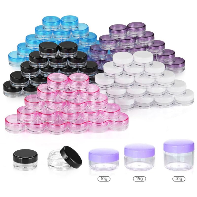 50pcs 2g 3g 5g 10g 15g 20g Plastic Empty Clear Cosmetic Jar Makeup Containers Eyeshadow Lip Balm Lotion Transparent Sample Bottles Vials Cream Pots Gel Box 2ml 3ml 5ml 10ml 15ml 20ml (2g,Purple)