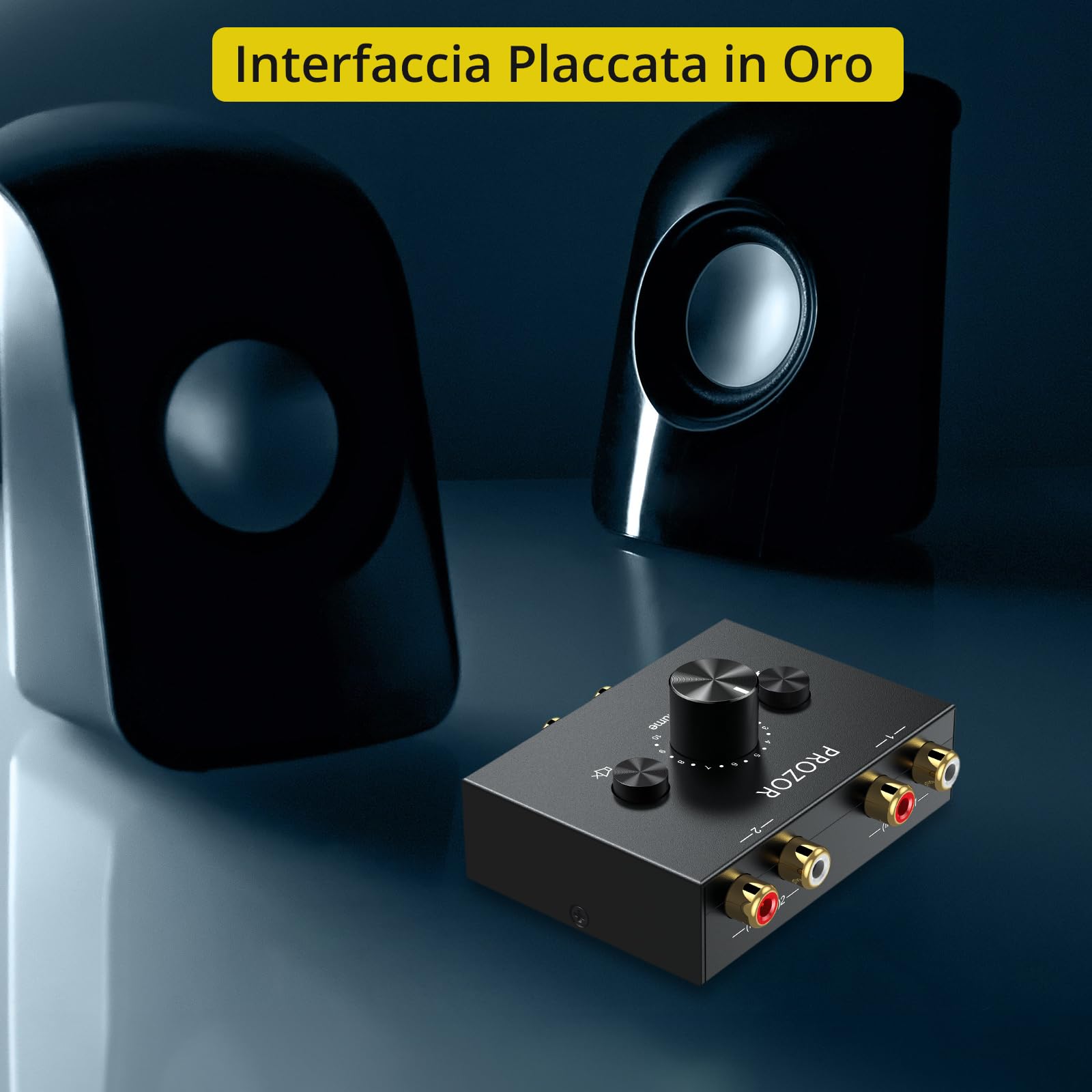 PROZOR Stereo Audio Switch 1 in 2 out / 2 in 1 out Bidirezionale con 1.5m Cavo RCA Tasto Muto