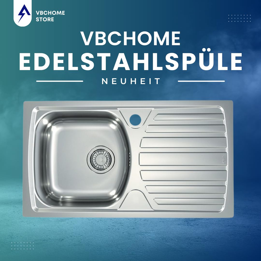 VBChome: Fregadero empotrable, 780 x 435 mm, estructura satén, Alveus Basic, 170 fregaderos de acero inoxidable, escurridor, para camping, fregadero de cocina y desagüe fi141