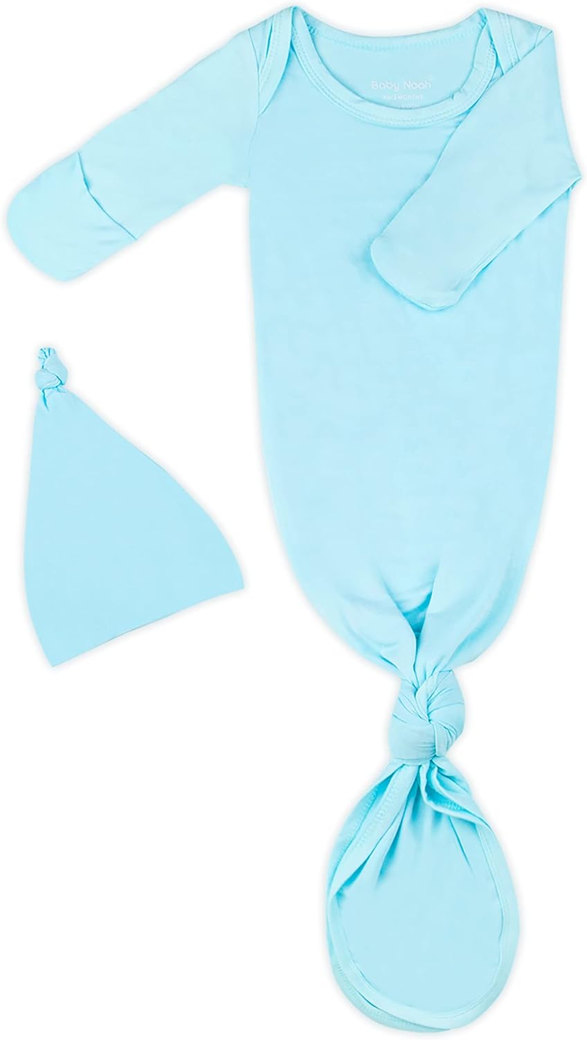 Newborn Baby Knotted Gown, Super Soft Silky Infant Long Sleeve Sleeper for Baby Girl and Boy Sleeping Bag with Hat