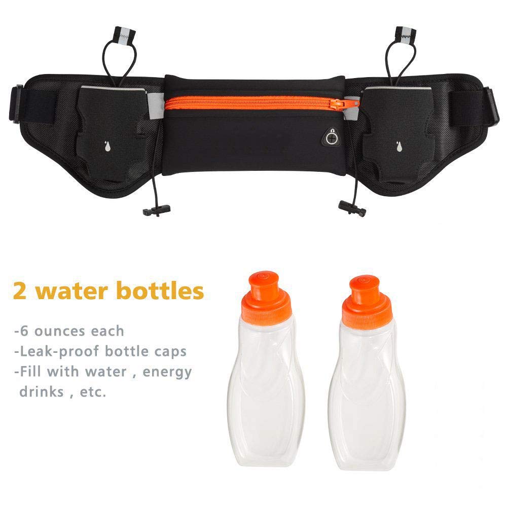 Mira-Tech Hydration Pockets Running Belt with Water Bottles and LED Safety Armband - Orange