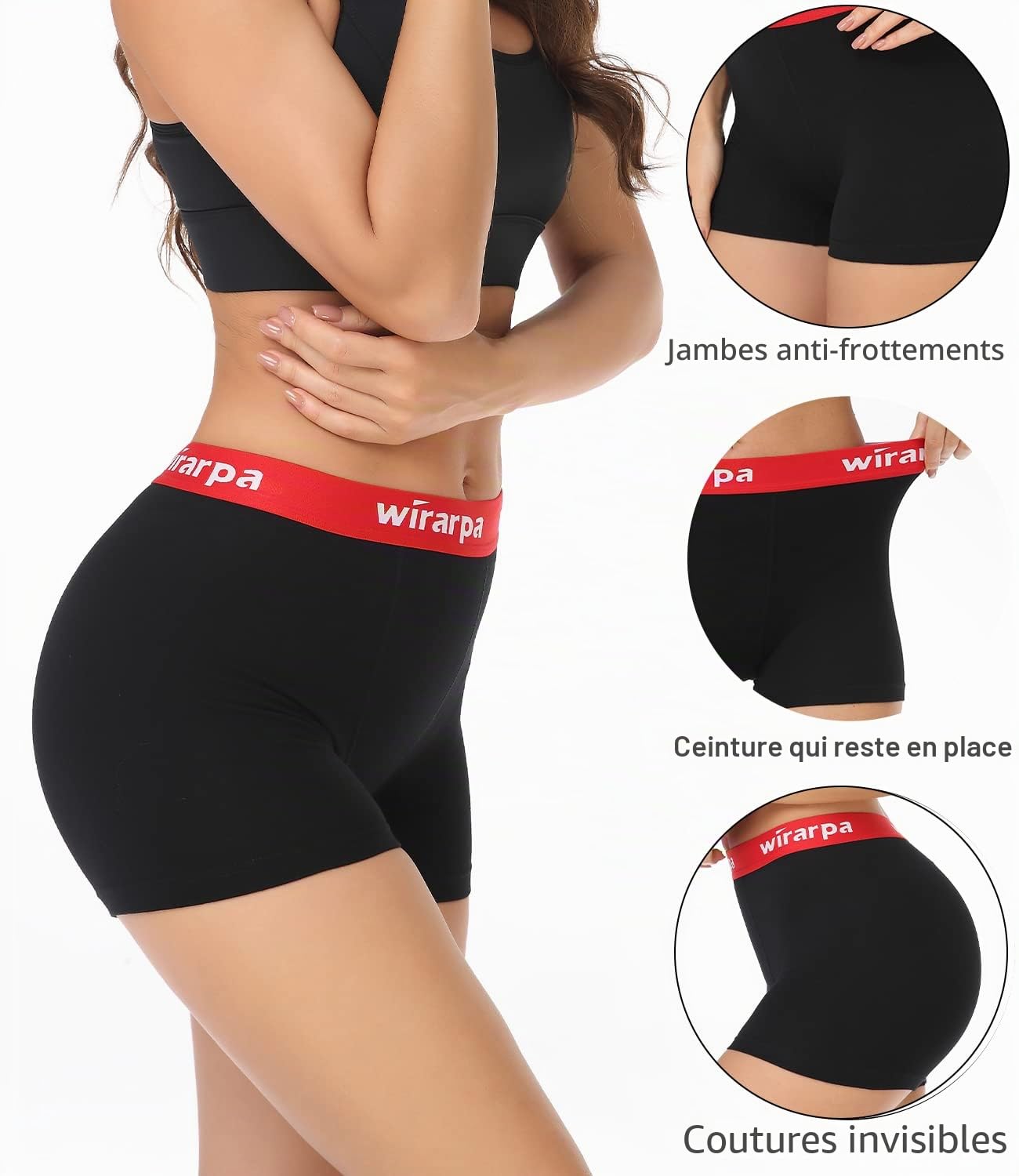 wirarpa Boxer Femme Coton Shorty Anti Frottement Shorts Caleçons Femmes 3'' Inseam Lot de 4