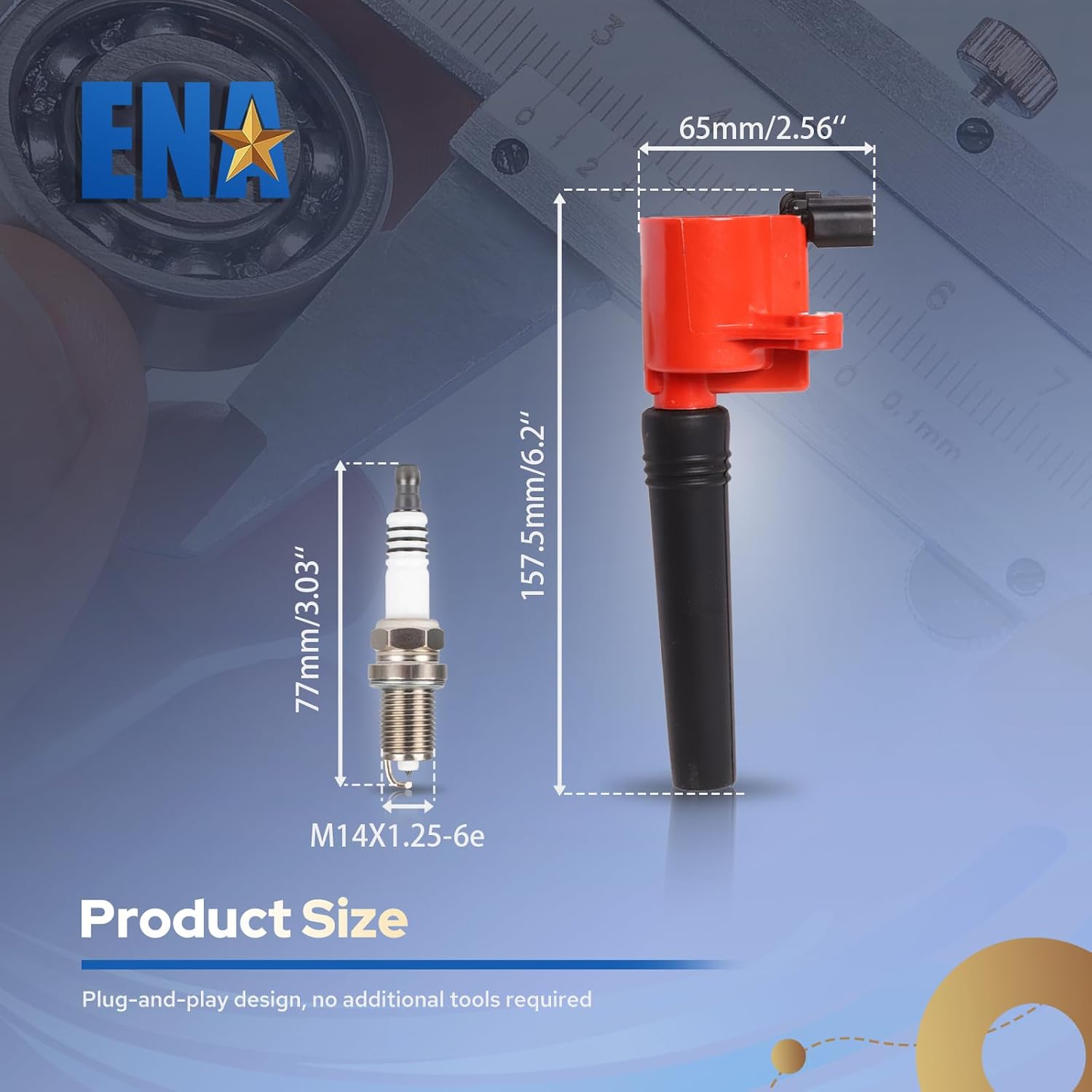 ENA Set of 8 Red Ignition Coil Pack with Platinum Spark Compatible with Ford Jaguar Lincoln Thunderbird 2002-2005, S-Type 1999-2003, LS 2000-2006 3.0 3.9 4.0 4.2 Replacement for FD506 DG515 4503