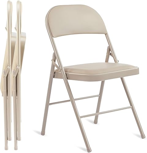 Simple Deluxe Paquete de 2 sillas plegables con asientos acolchados de cuero y marco de metal duradero, plegables, portátiles, asiento para eventos