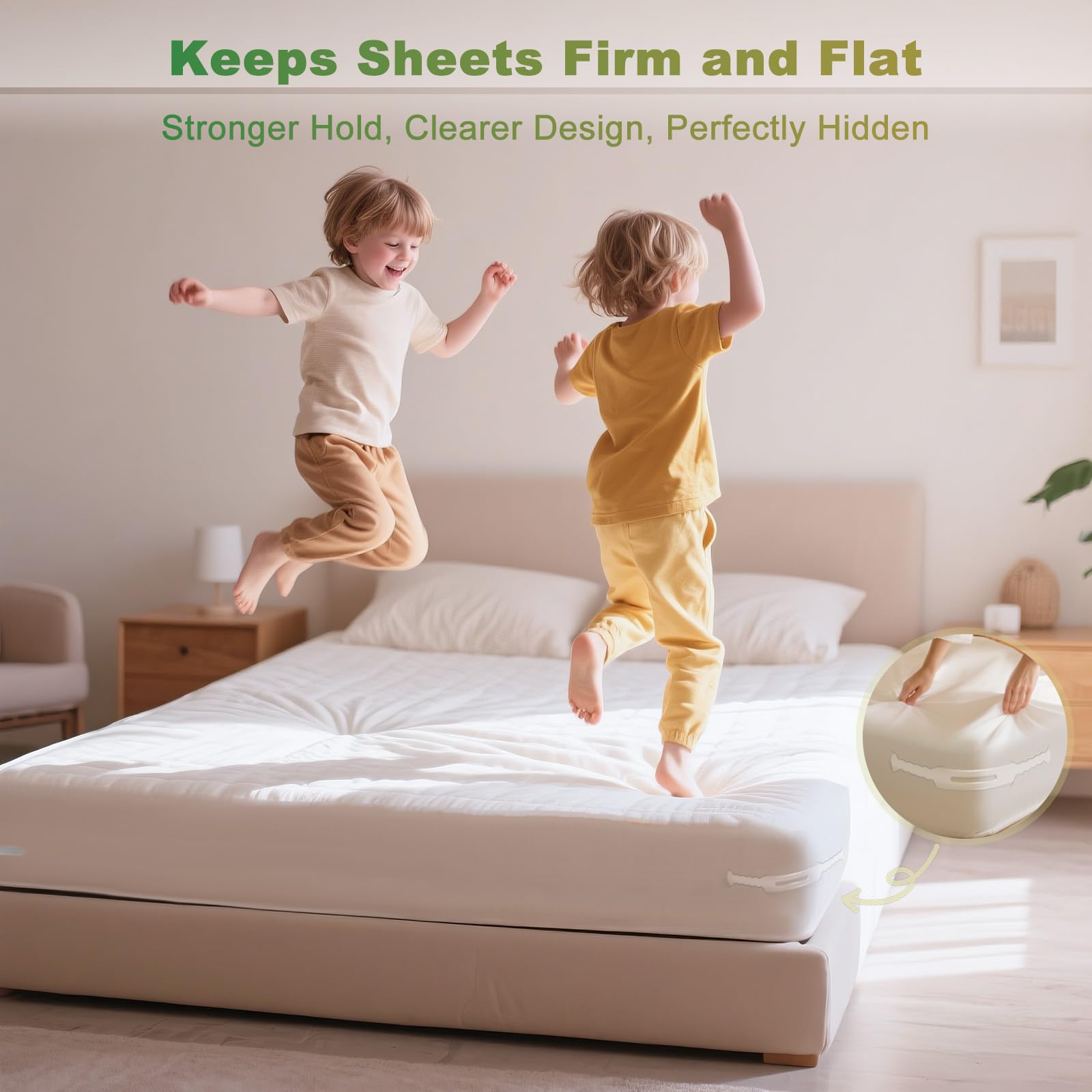 Astrumix Bed Sheet Holders, Lock Sheet Holders for Corner, Keep Sheets Firm and Tight, Bed Sheet Rack with Lock Strip, Fitted Sheet Straps Fit All Mattress Size Easy Installation (Set of 4 White)