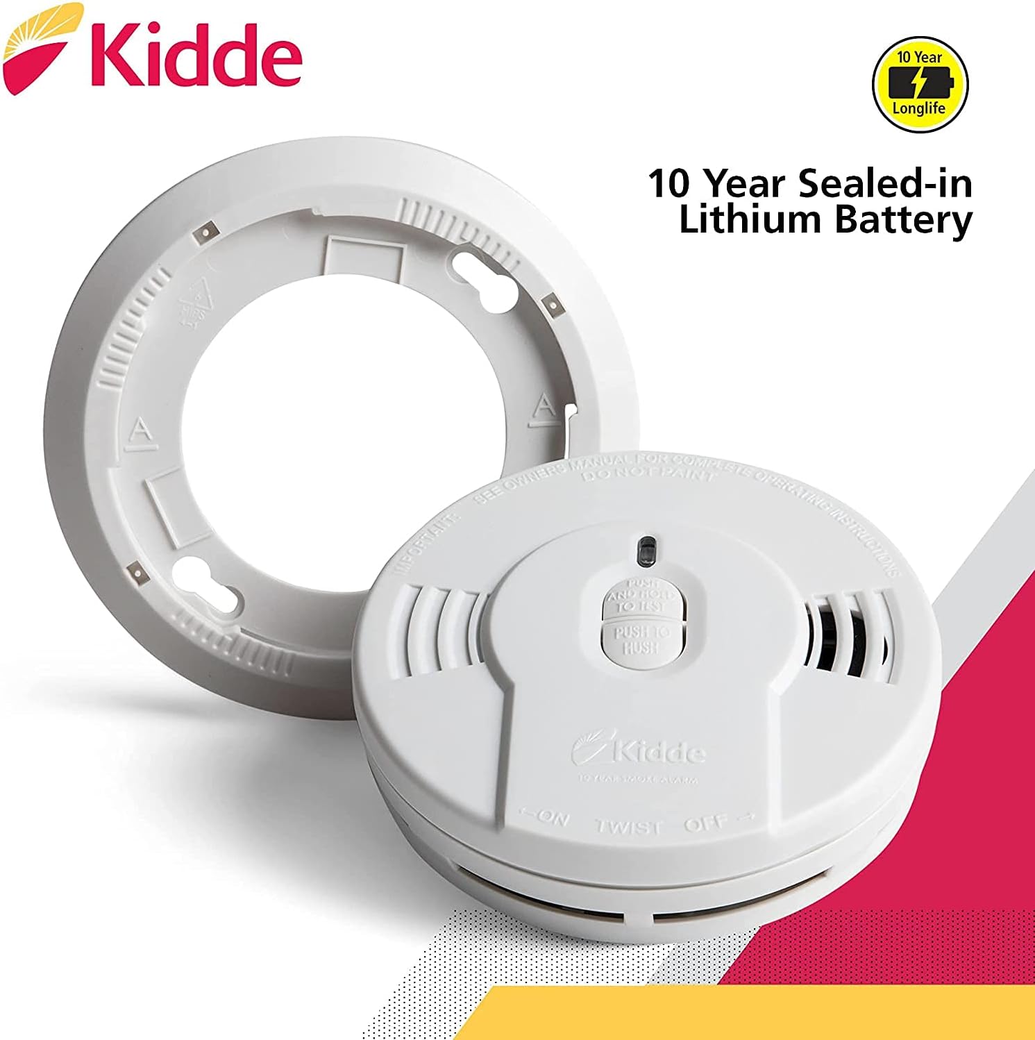 Kidde Smoke Detector, 10-Year Battery, LED Warning Indicator, 2 Pack