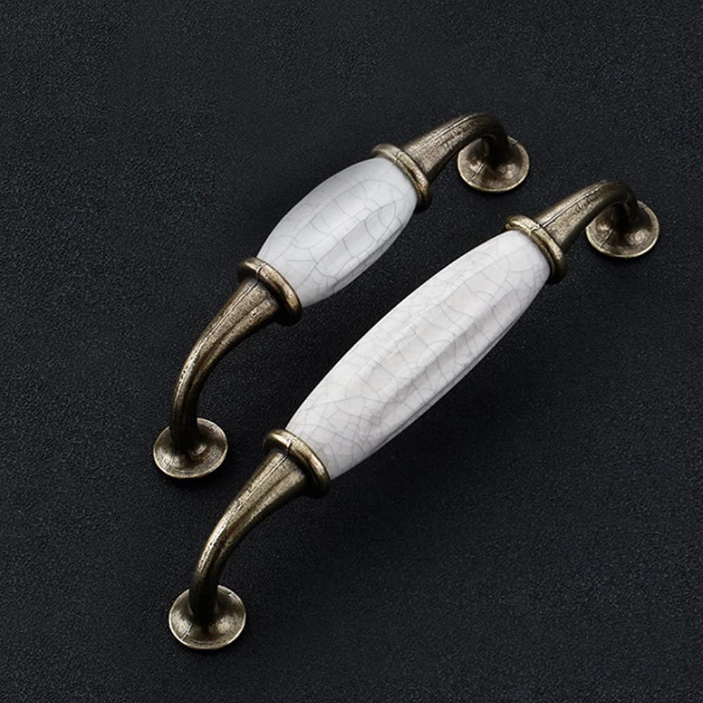 Klamki do drzwi, klamki do drzwi Styl Pęknięta Szuflada szafki Antyczny uchwyt ceramiczny Klamka do drzwi szafy Uchwyt meblowy zestaw 10 sztuk (mosiądz 128 mm) (Color : Brass, Size : 128mm)