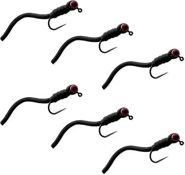 Gilberts Squirmy Worm 6 Pc Set Black - Wet Wormy Fly Fishing Flies for Trout and Panfish - Hook Size #10